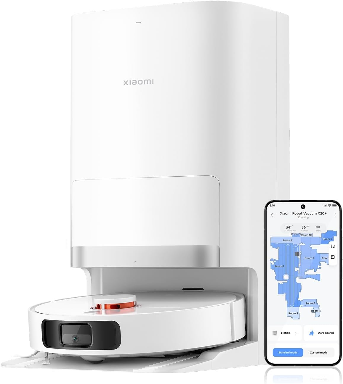 Xiaomi Robot Vacuum X20 Max - 8000 Pa Suction Power, Dual Mop System with Hot Water Cleaning and Drying, 75 Days Dust Capacity, 4 Cleaning Modes and 5200 mAh Battery for Smart, Thorough Cleaning