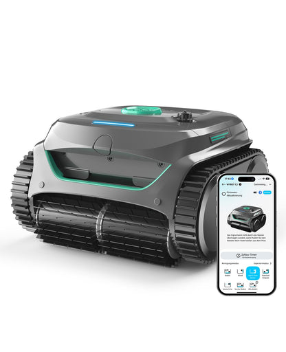WYBOT C2 Poolroboter Akku Boden und Wand für Einbaupools bis 150㎡, Doppelfiltration, 3-Fach Motor, Starke Saugkraft, Wandkletter & Wasserlinie, 183 Min, App(Schwarz-Grün B)