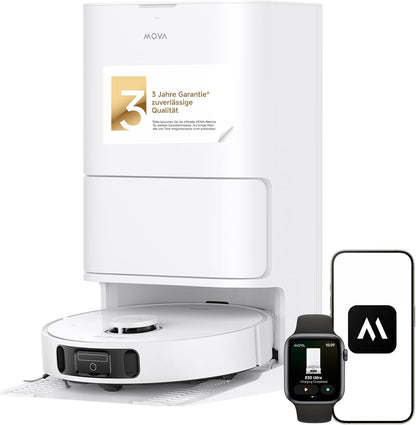 Mova E30 Ultra Roboterstaubsauger und -wischer mit automatischer Entleerung und Selbstreinigung des Wischers, 7.000Pa Saugleistung, 10,5 mm Wischeranhebung, Ultraschall-Teppicherkennung