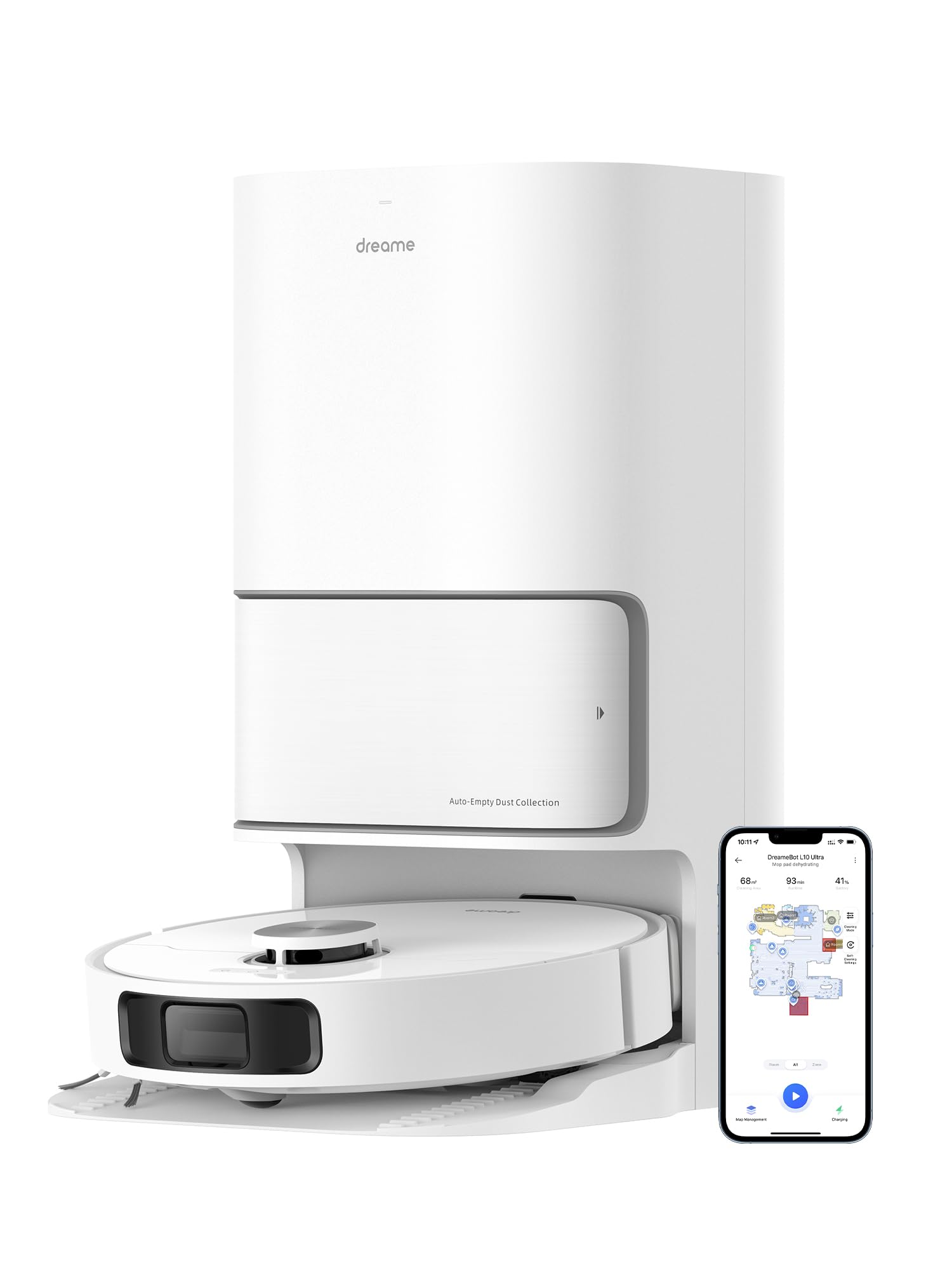 dreame L10s Pro Ultra Heat Robot Vacuum Cleaner with Mop Function, Automatic Mop Cleaning with Hot Water, Mop Extension, 7,000 Pa Suction Power, Double Mop and Floor Cleaning, Carpet Detection