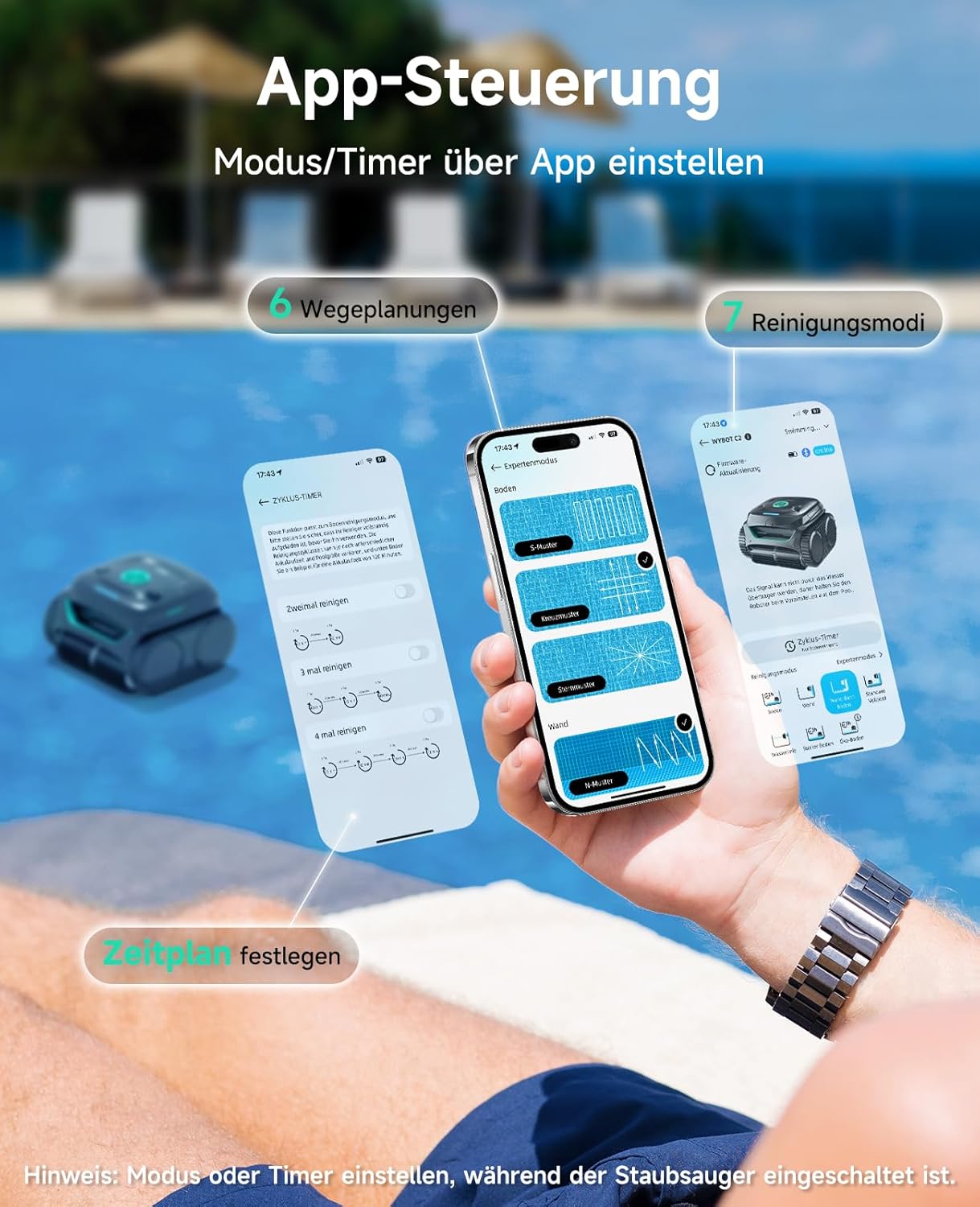 WYBOT C2 Poolroboter Akku, Boden & Wand, bis 150㎡, Doppelfilter, 3 Motoren, Wandkletter, 183 Min, App, Schwarz-Grün B