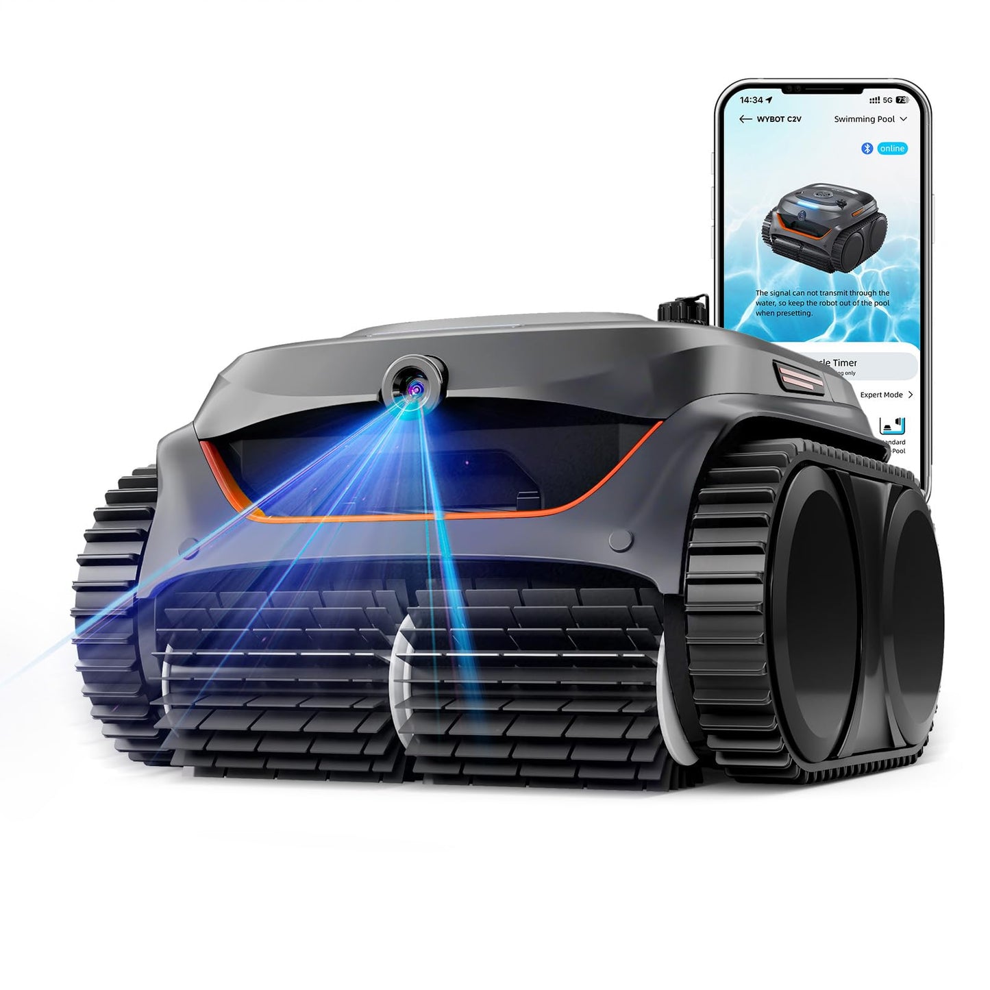 WYBOT C2 Vision AI Kamera Kabelloser poolroboter mit Akku, poolroboter Boden und Wand, Zweischicht-Filterung, leistungsstarke Absaugung, für Eingelassene Pools bis zu 180㎡(Schwarz Grün)