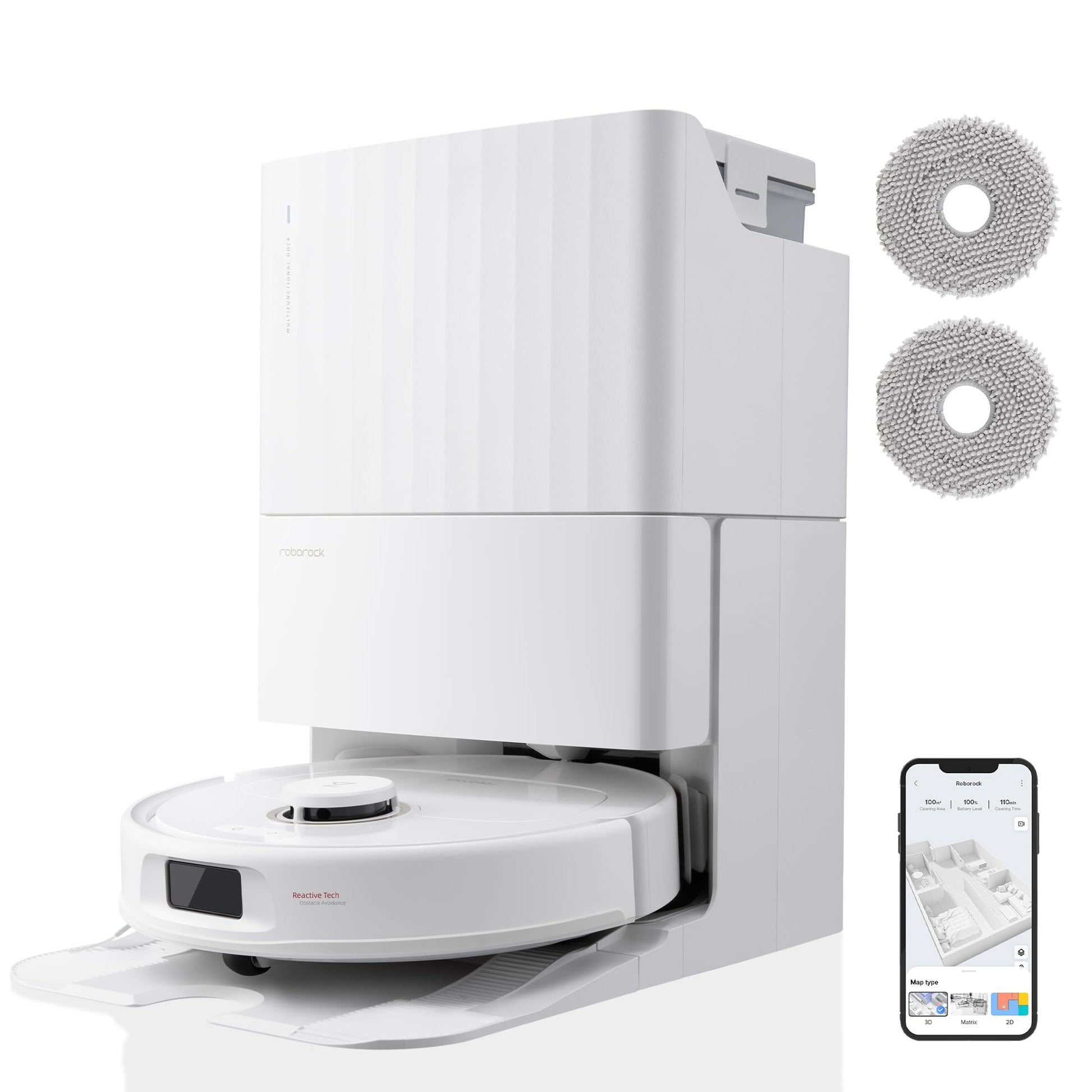 roborock Qrevo Pro Set Saugroboter mit Wischfunktion&Hebarem Wischmopp, 7000Pa, FlexiArm Design™ Kantenreinigung, 60 °C Heißwasser-Moppwäsche, zusätzlich 2 Wischmops, Roboterstaubsauger-Set(Schwarz)