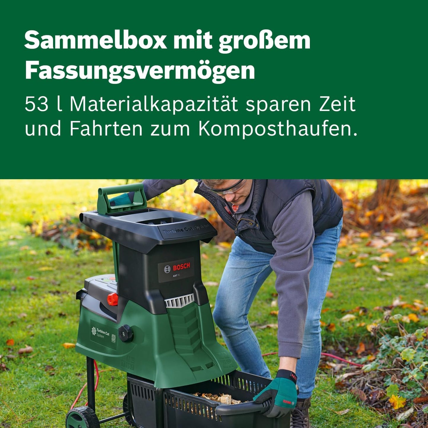 Bosch Turbinenhäcksler AXT 25 TC (2.500 W; geeignet für Holz und harte Gartenabfälle; integrierte Fangbox 53 l; in Karton)