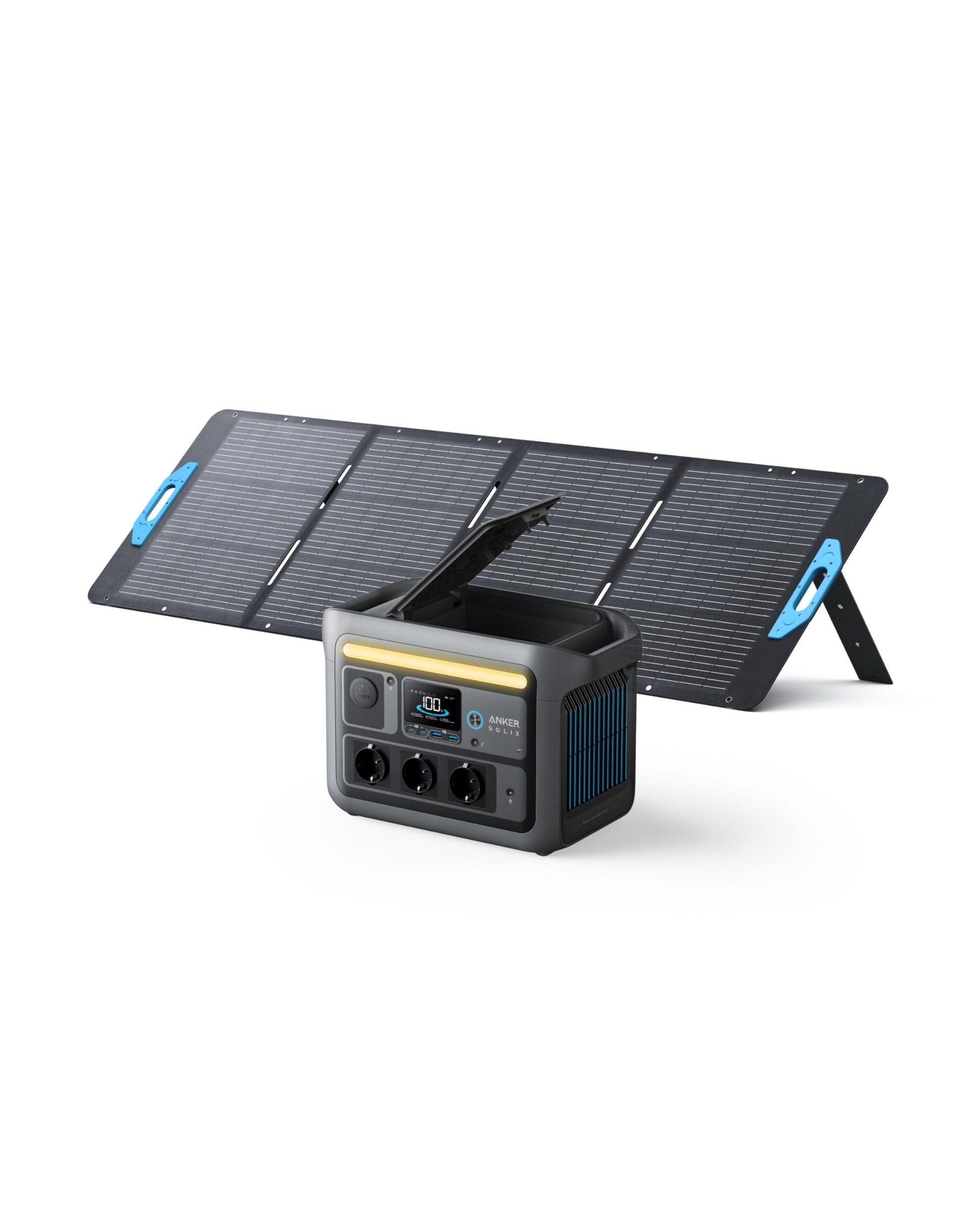 Anker SOLIX C800 Plus Tragbare Powerstation mit 100W Solarpanel, 1200W (1600W Spitzenleistung) Solargenerator für Campingbeleuchtung, 768Wh LiFePO4 Akkus für Camping, Wohmobil, Reisen, Stromausfall
