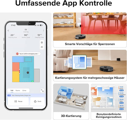 Roborock S8, 6000Pa, Doppelbürste, 3D Hindernisvermeidung, Alexa-kompatibel, Tierhaare