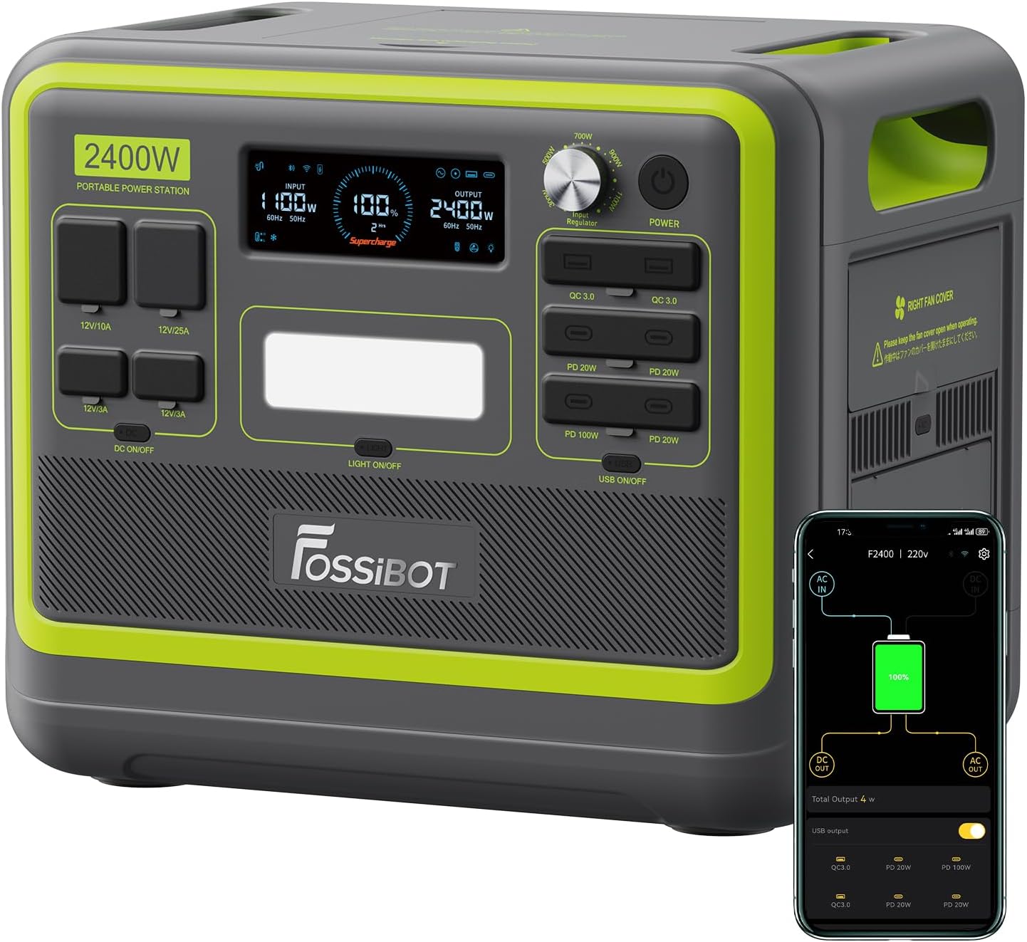 FOSSiBOT F2400 Powerstation 2048Wh, 2400W (4800W Peak), 3 AC Ausgänge