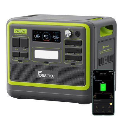 FOSSiBOT F2400 Solar Generator mit 200W Solar Panel, 2400W Tragbare Powerstation 2048Wh LiFePO4 with 3AC Ausgabe (4800W Peak), 13 Steckdosen Stromspeicher für Outdoor, Camping im Wohnmobil Backup