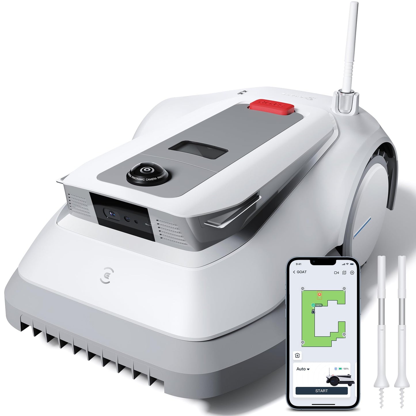 ECOVACS GOAT G1-800 Mähroboter 800㎡ ohne Begrenzungskabel, vollautomatischer kartierender Rasenroboter, Ultra-Weitband+Vision+GPS-Positionierung, 16-Zonen-Management, intelligente Hindernisvermeidung