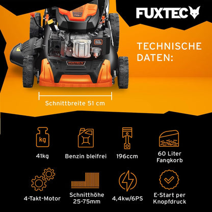 FUXTEC FX-RM5196eSPRO 4in1 Benzinmäher, E-Start & Antrieb, 51 cm Schnitt