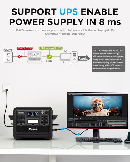 FOSSiBOT F2400 Solargenerator 2048Wh, 400W Solar, 2400W AC, Schnellladung