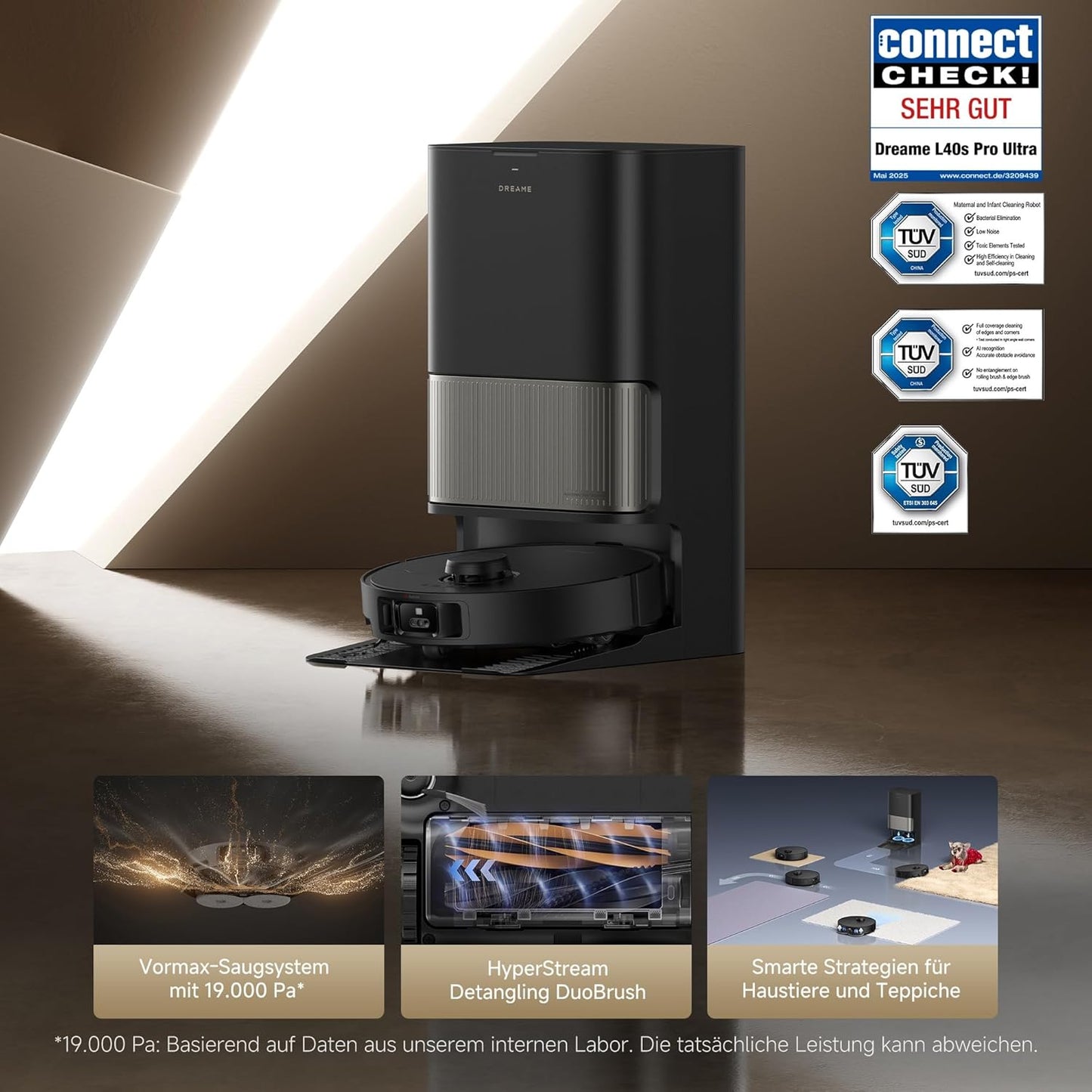 Dreame L40s Pro Ultra, 19,000Pa, Selbstreinigend, Hindernisvermeidung, Sprachsteuerung