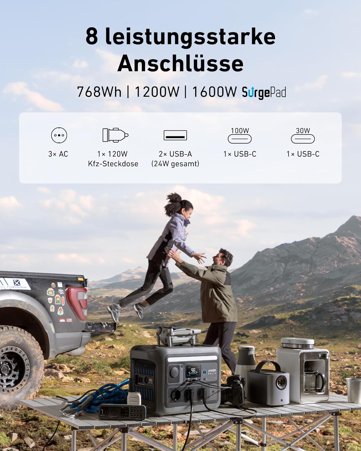 Anker SOLIX C800 Plus Powerstation 768Wh, 1200W (1600W Peak), mit 100W Solarpanel