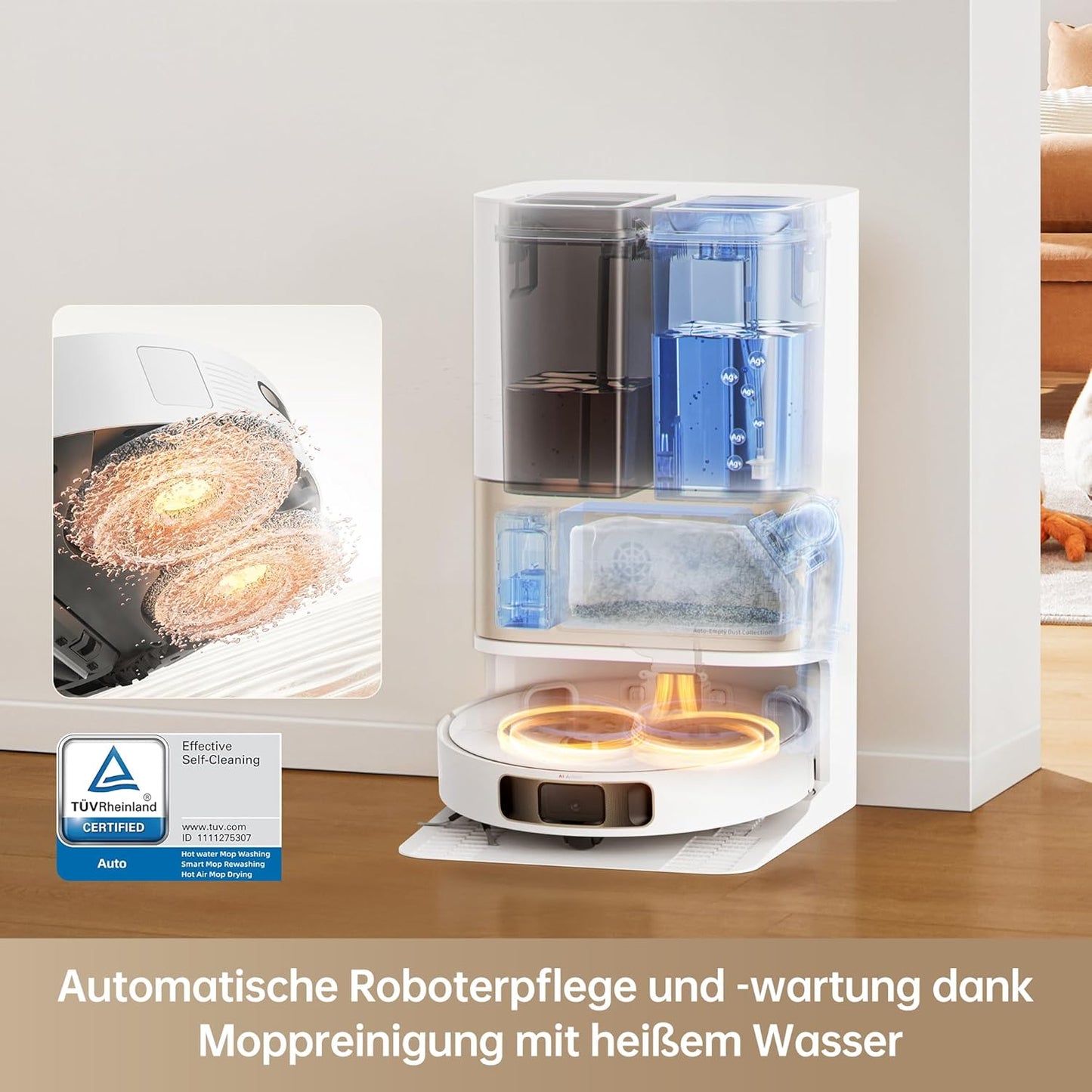 Dreame L10s Pro Ultra Heat, 7,000Pa, Heißwasser-Mopp, Teppicherkennung, Doppel-Mopp, Selbstreinigung