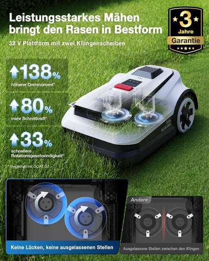 ECOVACS Goat A1600 RTK Mähroboter, 1600m², 330mm Schnitt, LiDAR RTK+Vision, 50% Steigung, Ohne Kabel