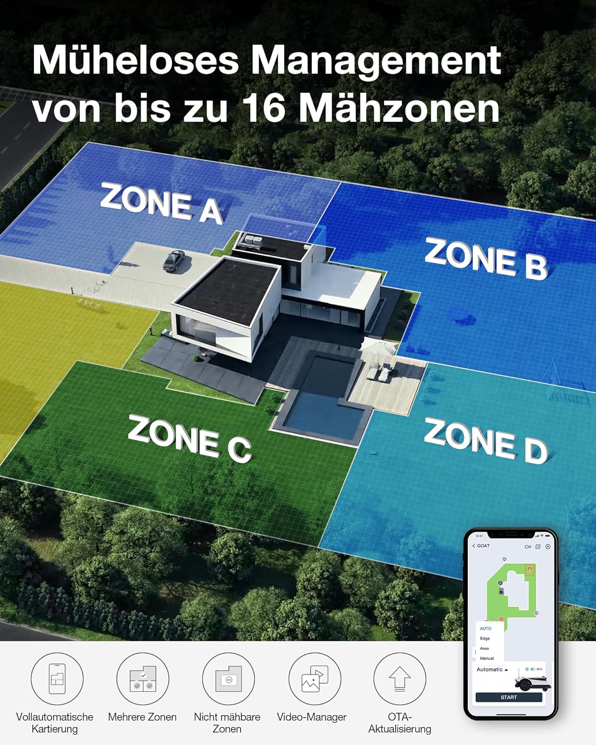 ECOVACS GOAT G1-800 Mähroboter 800 m², ohne Kabel, GPS & Hindernisvermeidung