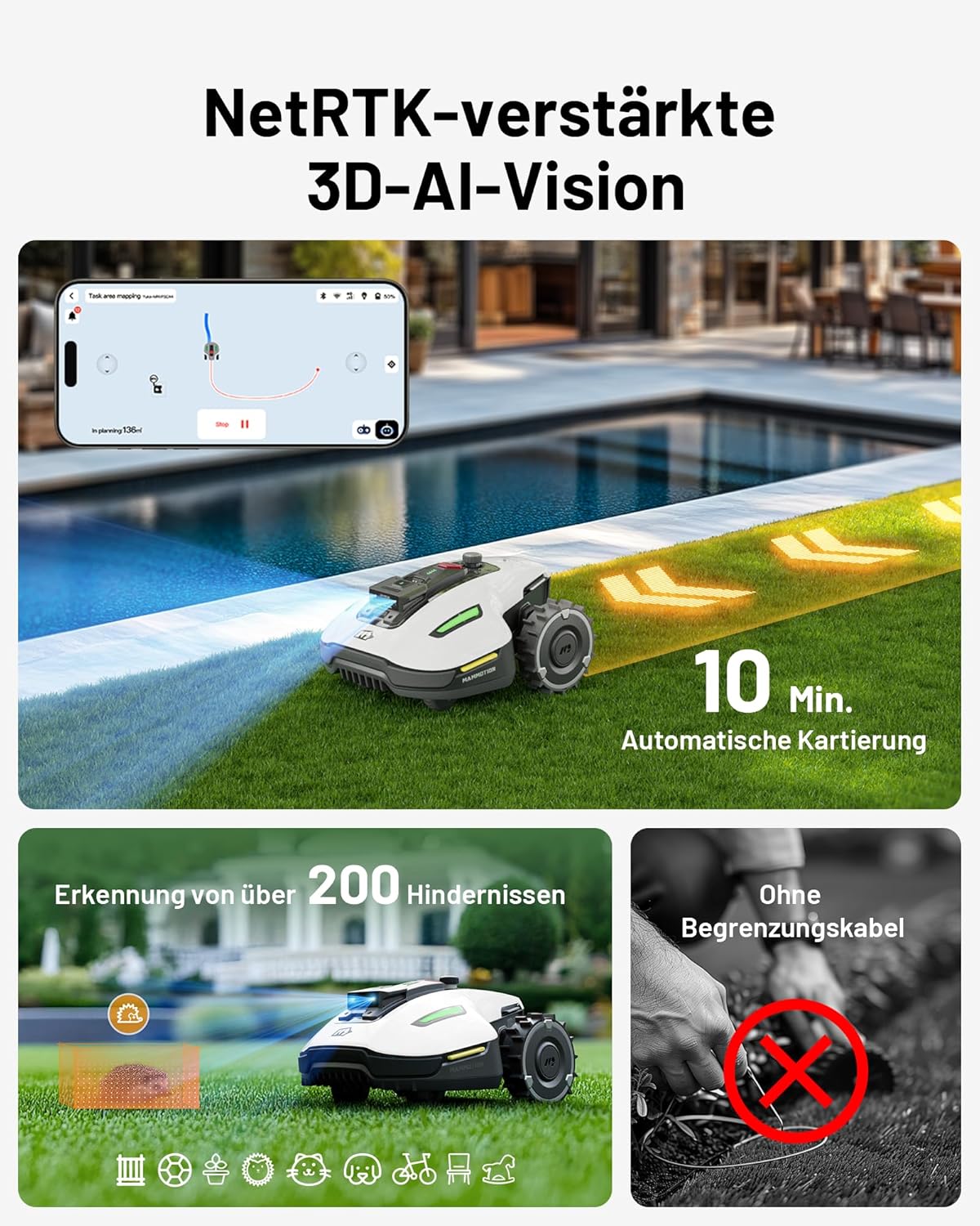 MAMMOTION YUKA Mini 500 Robotic Lawnmower, No Boundary Cable, 4G, Auto Mapping, 500m², 50% Incline