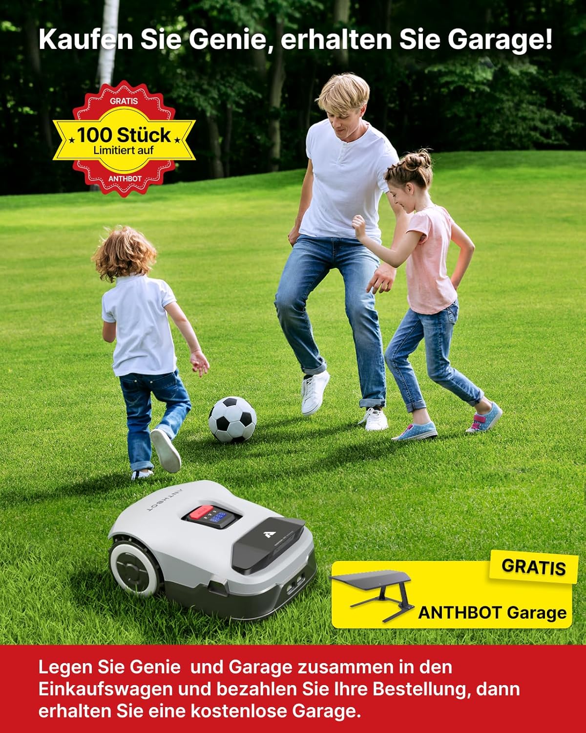 ANTHBOT Genie Mähroboter ohne Begrenzungskabel 3600 m², Full Band RTK + 4-Augen-Vision Roboter-Rasenmäher, 30+ Mehrzonen-Management, KI-Intelligente Hindernisvermeidung & Rasenpflege - Genie 3000