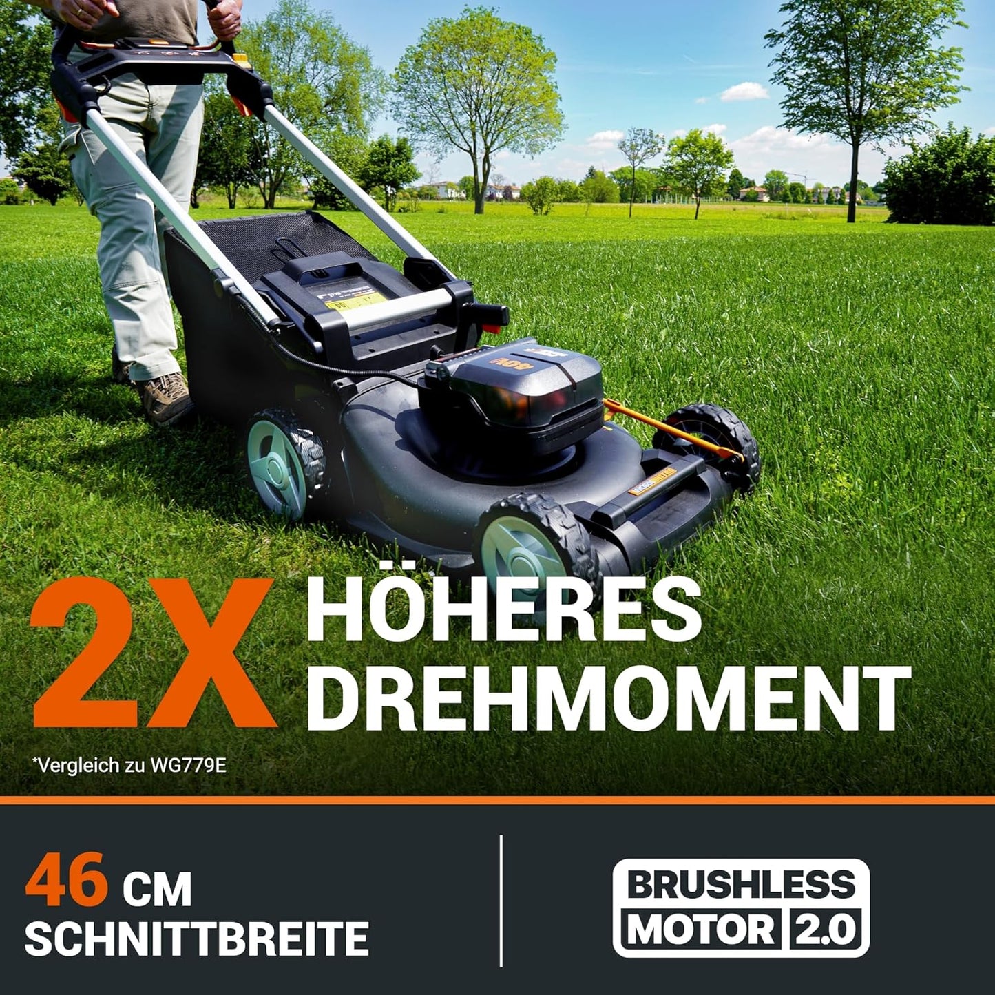 WORX WG749E Akku-Rasenmäher 40V, 46 cm, Radantrieb & Akku-Set